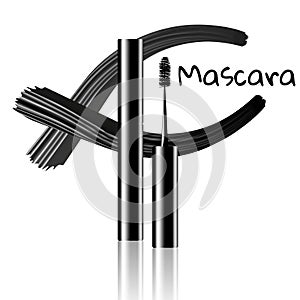 Black realistic mask mascara brush isolated on white background.