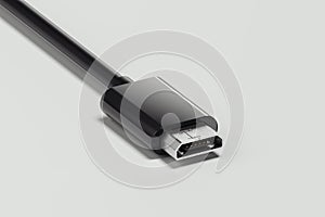 Black realistic micro usb cable isolated on white background. 3d rendering