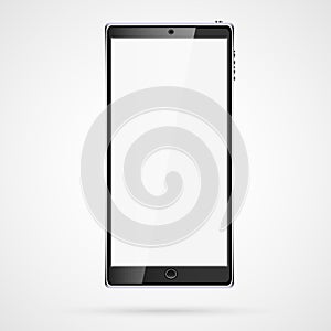 Black realistic mobile smart touch smart slim mobile phone, smartphone with glossy blank screen isolated on white background.
