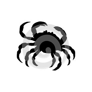 Black realistic silhouette of a crab on a white background