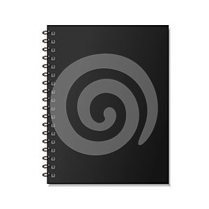 Black realistic spiral notepad mockup for branding on white