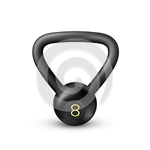 Black realistic weight. Kettlebell of 8 kilograms. Equipment for bodybuilding and workout. Vector photo