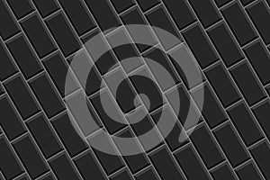 Black rectangles tile diagonal arrangement. Ceramic or stone brick background. Kitchen backsplash or bathroom wall or