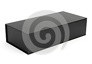 Black rectangular box with smooth surface and clean edges on white background