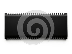 Black rectangular object with teeth, isolated on white background