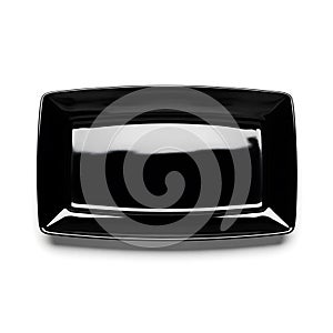 Black rectangular serving tray isolated on white background