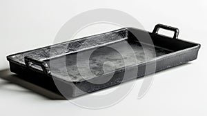 Black rectangular serving tray on white background