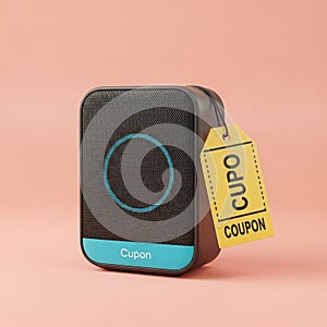 A black rectangular speaker with rounded edges on a pink background