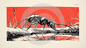Black And Red Ant A Stunning Lino Print Artwork