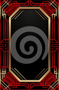 a black and red art deco frame with a gold border
