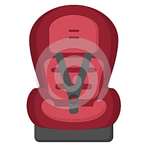 Black And Red Baby Car Seat, Front View Isolated On A White Background. Vector Illustration.
