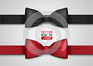 Black and red bow tie, realistic vector illustration, isolated on white background. Elegant silk neck bow. Vip event accessory