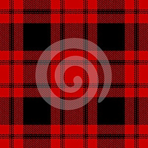 Black and red buffalo check plaid pattern vector. Seamless dark herringbone textured check plaid.