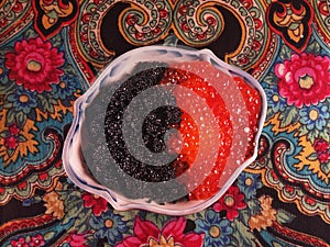 Black and red caviar still life