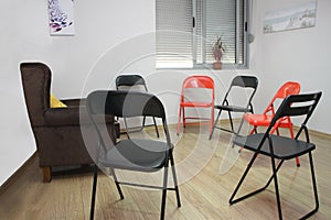 Empty chairs prepared for group psychotherapy