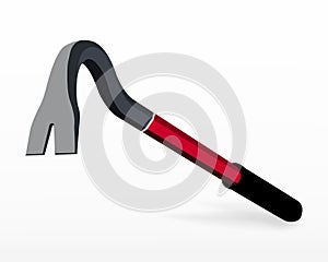 Black and Red Crowbar with Handle. Red Jemmy. Wrecking Bar Isolated on White