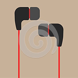 Black and red earphones flat icon