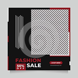 Black red fashion sale design social media post and web banner template for digital marketing. Editable promotion design brand