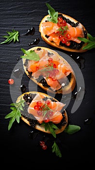 Black and Red fish caviar background. Holiday Party Appetizer, Slavic core concept. For wallpaper, backdrop, web, print