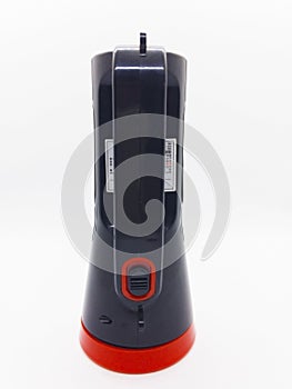Black and red flashlight isolated on white background with clipping path.