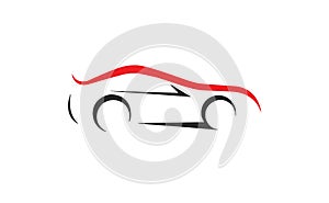 Black with Red flat sports car icon on white background