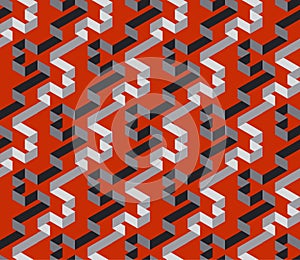Black and red geometric stripe labyrinth seamless pattern