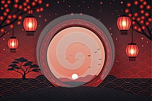 Black and Red Gradient Background with Glowing Lantern Design