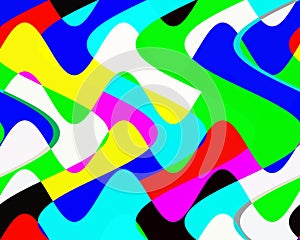 Black red green yellow blue fluid geometries, abstract vivid texture