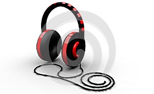 black and red headphones on white background