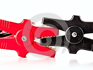 Black and red jump lead clamps