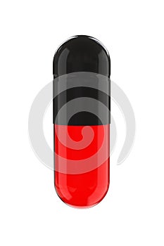 Black and Red Medicine Capsule Pill Isolaten on White Background.