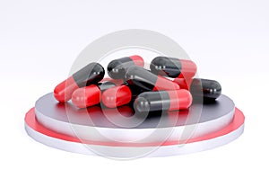 Black and Red Medicine Pills. Drugs awareness.