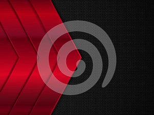 Black and red metal background. Vector metallic banner. Abstract technology background