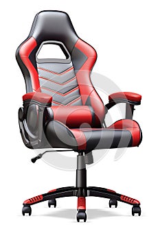Black and Red Office Chair With Wheels. Generative AI