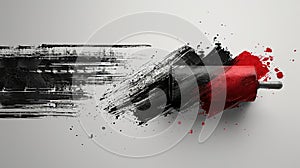 Black and Red Paint Roller on White Background