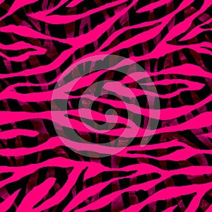 Black, red and pink abstract zebra striped textured seamless pattern