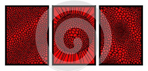 Black and red posters set with organic cells pattern. Vector grid mesh background.