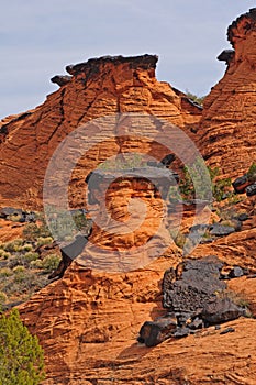 Black and Red Rock Formations in the Desert