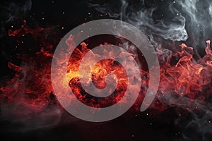 Black and red smoky and fire sparks background. AI generated