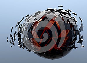 Black and Red Sphere Shattered Abstract 3d isolated