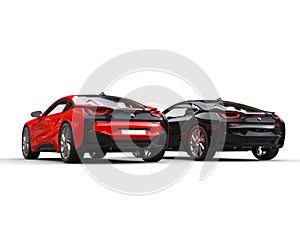 Black and red sports cars - side to side