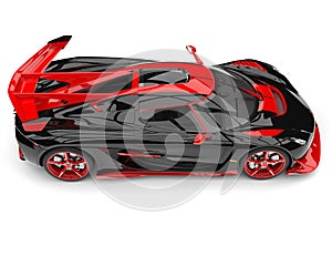 Black and red sports race super car - top down side view
