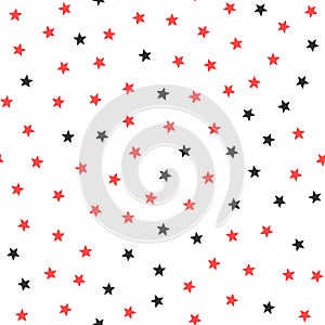 Black and red stars on white background. Seamless pattern.