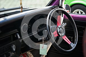 Black and red Steering wheel in car