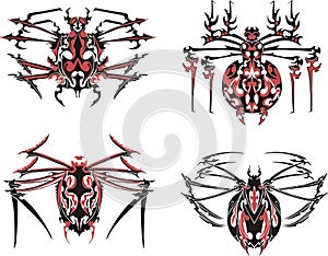 Black and red symmetric spider tattoos