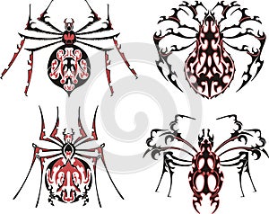 Black and red symmetric spider tattoos