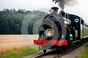 A black and red train traveling down train tracks, steam train.