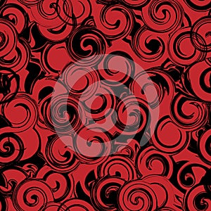 Black and red twirl seamless pattern. Abstract texture with twirls, curls