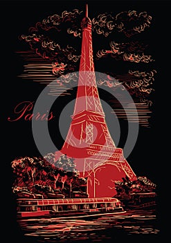 Black and red vector hand drawing Paris 1