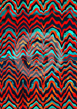 A black and red wavy pattern on a blue background